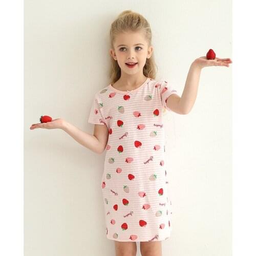 Summer Girls Cotton Sleep Dress Short Sleeve Kids 2-14Y Sleepwears Night Skirt Children Clothing Baby Cute Pajamas Nightdress