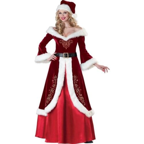 Deluxe Women Christmas Costume Cosplay Couple Miss Santa Claus Uniform Holiday