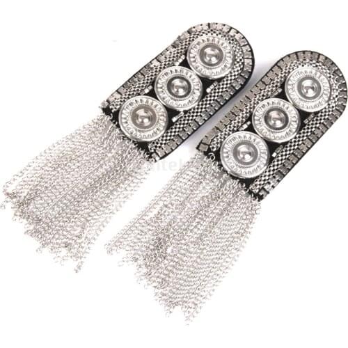 SUNTEK 1 Pair Fashion Silver Fringe Tassel Link Chain Epaulet Shoulder Boards Badge