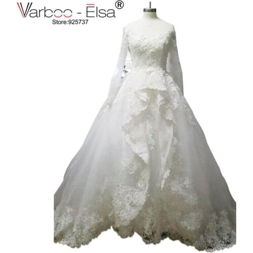 Vestidos De Novias Elegant Off The Shoulder Sweetheart Long Sleeve Wedding Dress Lace Applique Ruffles A Line 2018 Wedding Dress