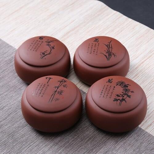 Raw ore Pruim Chrysant YiXing Zisha purple clay cookie jar kitchen storage pot tea caddy container ceramic pot tea bus