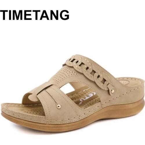 TIMETANGSummer round headgear feet open toe womens slippers non-slip slope with hollow large size 43 comfortable womens beach