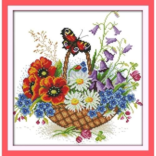 Everlasting Love Flower Basket And Butterfly Chinese Cross Stitch Kits Ecological Cotton Printed DIY Gift Christmas Decoration