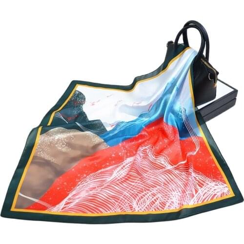 High-End Silk Scarf Hand-Painted Star Ladies Square Scarf Top Women Neck Scarf Luxury Handkerchief Female Turban Shawl R14