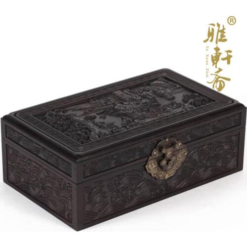 Ya Xuanzhai Peirce figure ebony rosewood jewelry fine carved reliefs of antique jewelry box jewelry box box