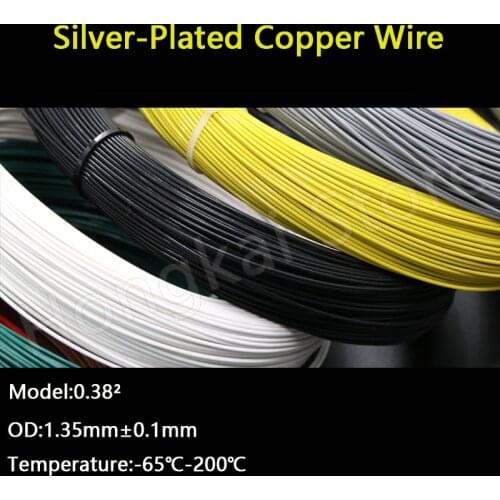 0.38² PTFE Silver-Plated Copper Wire OD 1.35mm Single Core Multi-strand Cable Fluoroplastic 300V All Color