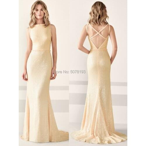 2019 hot sale Scoop sleeveless cross back zipper Straight Sequins evening dress with beaded free shipping