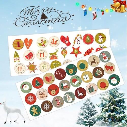 24pcs Christmas Countdown Number Sticker Round Digital Pvc Sticker Labels Packaging Stationery Sealing Sticker Xmas Party Decor