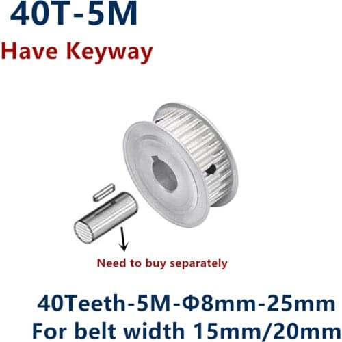 40 Teeth HTD 5M Synchronous Timing Pulley Keyway Bore 8/10/12/14/15/16/17/19/25mm for Width 15/20mm HTD5M Gear 40Teeth 40T