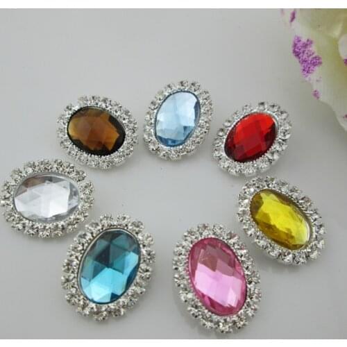 5pcs Oval 7 colors Sewing Acrylic flatback Rhinestone Button