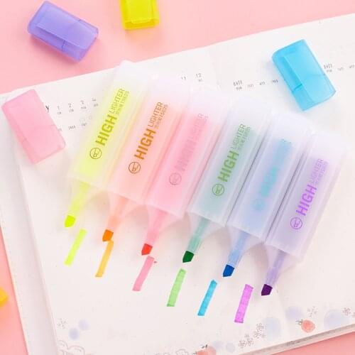 6 pcs oblique tip Jumbo mild color highlighter pen for paper copy fax Stationery office accessories School markers supplies F070