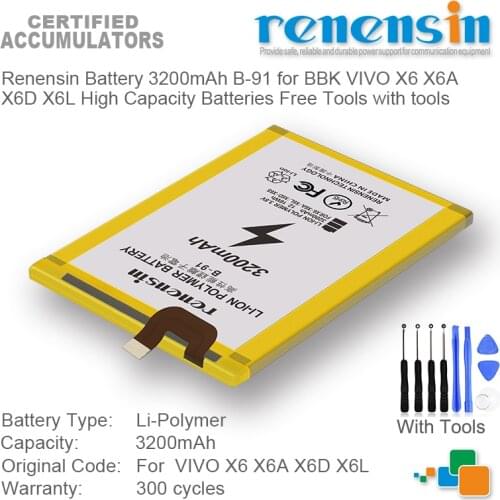 Renensin Battery 3200mAh B-91 for BBK VIVO X6 X6A X6D X6L High Capacity Batteries Free Tools with tools