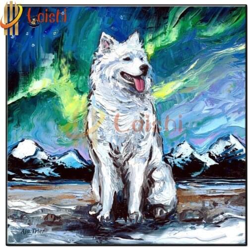 Diy Diamond Painting Abstract aurora, white wolf Diamond Embroidery animal Full square round drilling 5d Diamond Mosaic kits