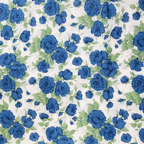 Blue Rose Floral 80S Like Libert* Cotton Fabric For Kids Baby Sewing Cloth Dresses Skirt DIY Handmade Designer Patchwork Meter