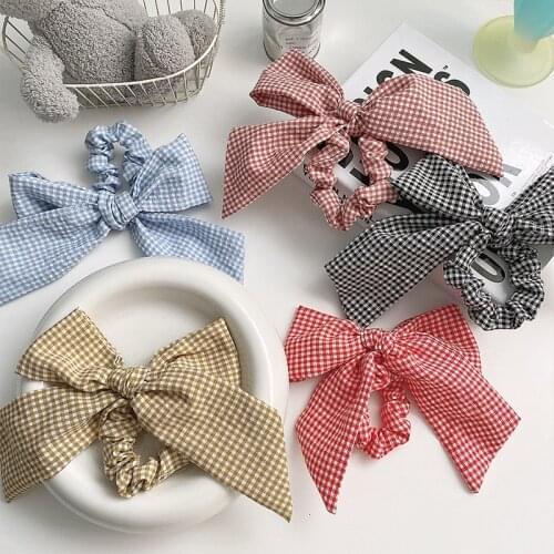 Children Cute Colors Plaid Bow Elastic Hair Bands Ponytail Holder Girls Lovely Scrunchies Rubber Bands Kids Hair Accessories