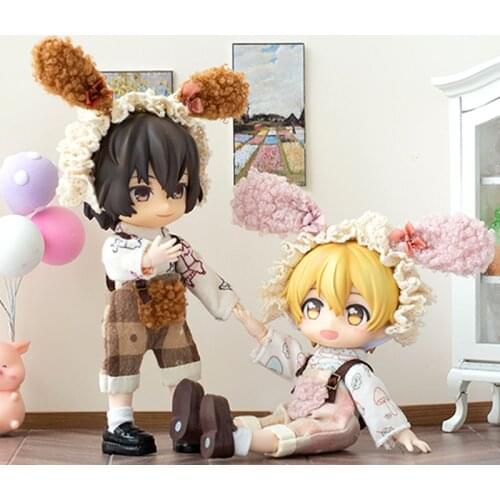 Ob11 baby dress cute rabbit ears checked suspenders suit GSC Molly P9 1/12 BJD Doll clothes