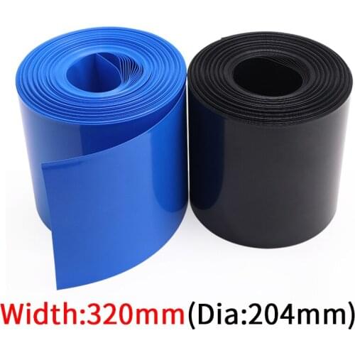 Dia 204mmPVC Heat Shrink Tube Width 320mm Lithium Battery Insulated Film Wrap Protection Case Pack Wire Cable Sleeve Black Blue