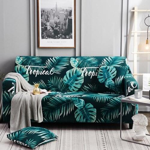 Elastic Nordic Leaves Slipcovers Sofa Cover Tropical Plants for Living Room Sectional L Shape Sofa Couch Cover 2/3 seater
