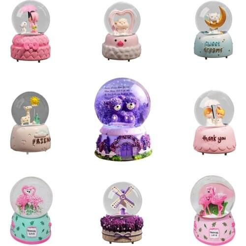 Crystal Ball Music Box Birthday Valentines Day Gift Glowing Snowflakes Music Box Home Decoration Resin Crafts Desktop Ornaments