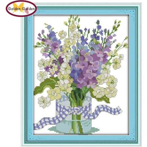 GG Orchid Flower Chinese Joy Sunday Counted Cross Stitch Kit Embroidery HandCross Crafts Hobby Cross Stitch Set for Home Decor