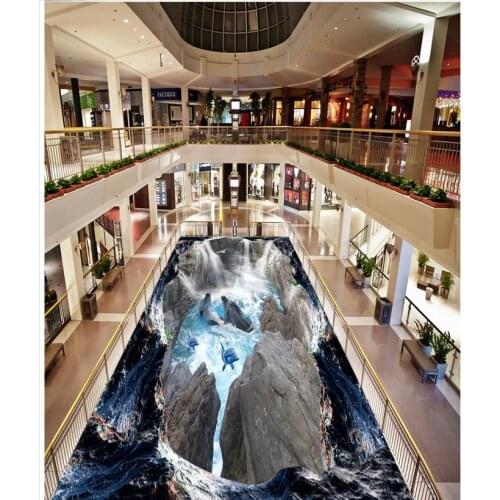 HomeDecoration 3d cliff waterfalls sea bathroom walkway 3d flooring pvc self-adhesive wallpaper
