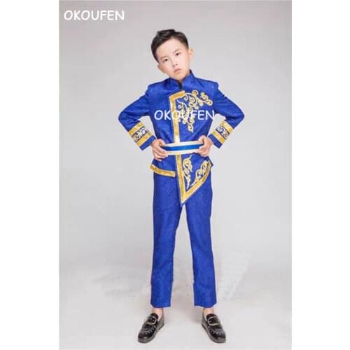Customized Adult Chinese Style Embroidered Irregular Blue Blazers Childrens national costumes stage show performance wear