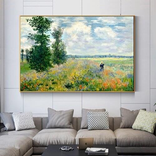 Claude Monet Impression Poppies Oil on Canvas Painting Posters and Prints on The Wall Art Picture for Living Room Cuadros