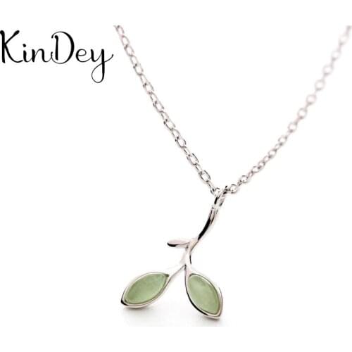 Kindey Korean Simple Silver Color Opal Leaf Necklaces Pendants for Women Statement Necklaces Christmas Gifts