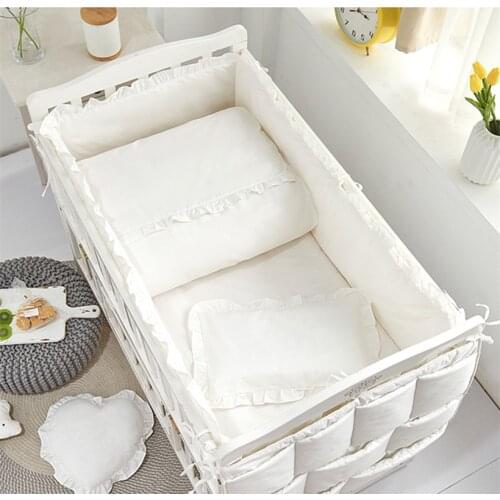 Baby Bedding Set Cotton Solid Pattern Infant Crib White Gray Lace Pillowcase Duvet Cover Newborn Cot Bed Flat Sheet Baby Bed Set