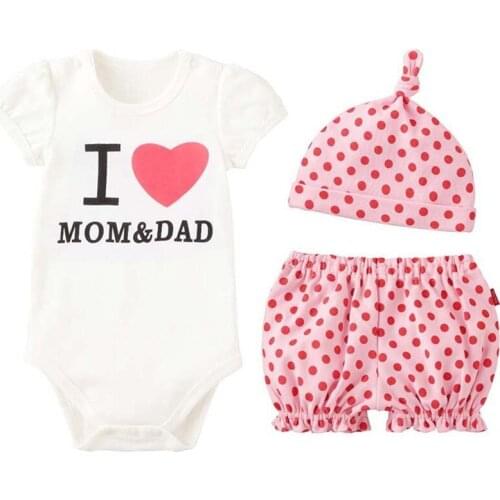 3pcs New Baby Girls Boys Clothing Set 2019 Summer Letters Print 100% Cotton Rompers+Striped Shorts+Cap Hat Suit Toddlers Clothes