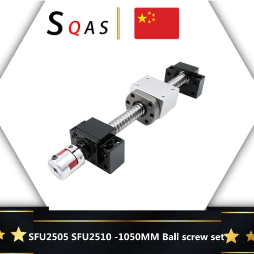 Ball screw kit SFU2505 SFU2510 1050mm ball screw end machined with BK20 BF20 +single nut -3 +nut holder+coupling for cnc part