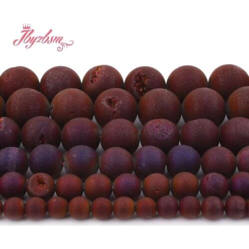 8,10,12,14mm Round Metallic Coated Druzy Purple Agates Stone Beads For DIY Necklace Bracelets Jewelry Making 15"