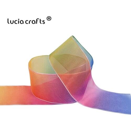 Lucia Crafts6y10y 38mm Gradient Chiffon Ribbons Lace Fabric Ribbon Gift Wrapping Headwear Bows Decor P0613