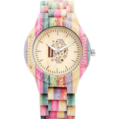 Quartz Wooden Watch for Male Skeleton Movement Dial Wooden Watches for Men Excellent Colorful Wooden Band Wristwatch