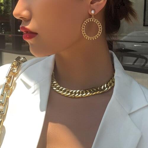 Lalynnly Vintage Round Necklace Women High Grade Fashion Gold Metal Necklace Luxury Collarbone Choker Necklaces Jewelry N71341