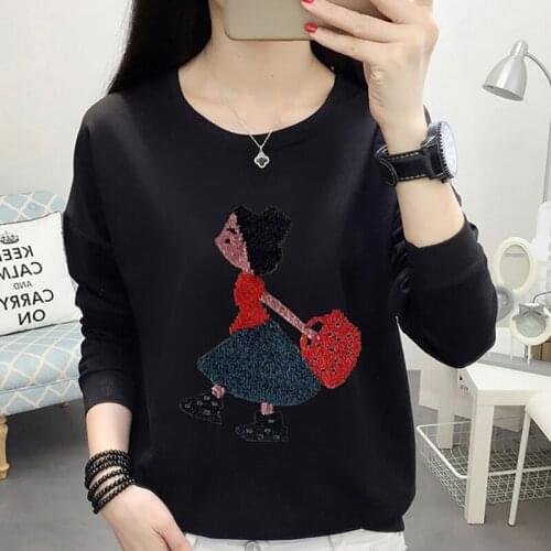 Fashion Embroidery Cartoon T Shirt Women Autumn Plus Size Casual O-Neck Korean Style Tshirt Female Tee Shirt Camisetas De Mujer