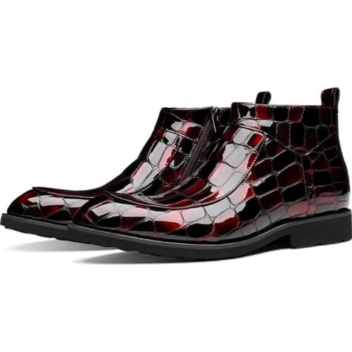 Fashion Black / Wine Red Crocodile Grain Chelsea Boots Mens Dress Boots Genuine Leather Wedding Shoes Male Ankle Boots