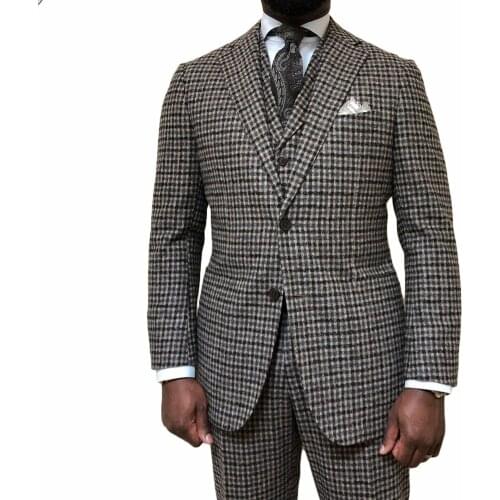 Man Suit Skinny Plaid Double-Breasted 2Pieces Button Fly Sarmt Casual Banquet Evening Wedding Groom Best Male Outfit