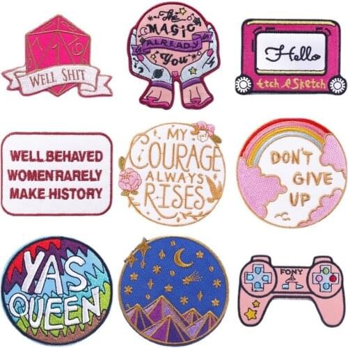 Queen Letter Patches Girls Clothing DIY Sewing Supplies Iron Embroidery Courage Badges Cartoon Magic Ball Patch Gamepad Bag Logo