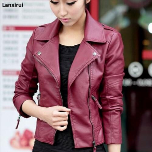New Spring Women Leather Jacket Red Black PU Plus Size Jackets Motorcycle Leather Jacket Slim Casual Coat
