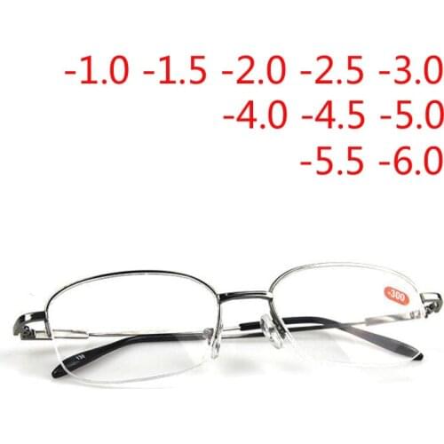 -1.0 -1.5 -2.0 To -6.0 Ultralight Half Frame Metal Finished Myopia Glasses Men Fashion Gray Frame Square Nearsighted Glasses