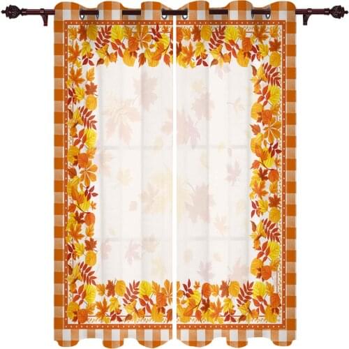 Autumn Maple Leaf Orange Lattice Window Curtains Kitchen Bedroom Drapes Home Decor Luxury Living Room Backdrop Curtain