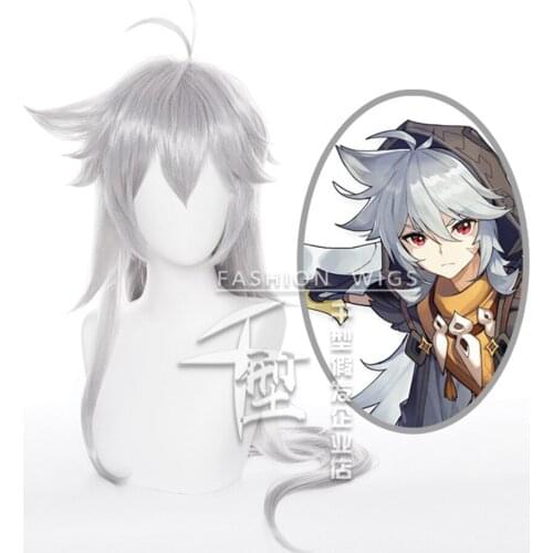 Genshin Impact Razor Cosplay 100cm Christmas Silver Gray Wig Cosplay Anime Cosplay Wigs Heat Resistant Synthetic Wigs Halloween