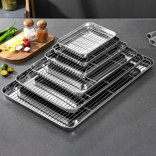 Non-Stick Baking Tray Stainless Steel Cake Bread Cooling Rack Set With Grid Line