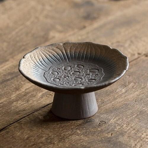Handmade Japanese-Style Pottery Tea Cake Tray Snack Dried Fruit Tray High Base Fruit Plate Ceramic Tea Tray Ceremony Accessories