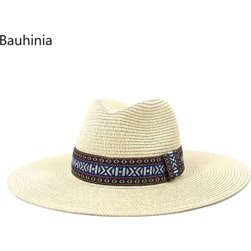 Bauhinia Straw Hats Summer Big Wide Brim 10CM Sun Hats With Belt Outdoor Panama Beach Travel Sun Protective Hats