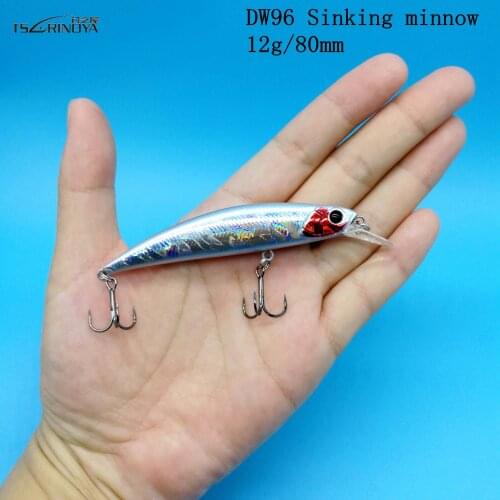 TSURINOYA 3pcs 12g Sinking Minnow Fishing Lure DW96 8cm Large Trout Pike Rockfish HardBait Jerkbait Freshwater Saltwater Wobbler