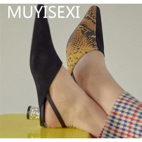 Pumps slingbacks 3cm unique low round heels square toe mules buckle strap European fashion elegant design pumps HL225 MUYISEXI