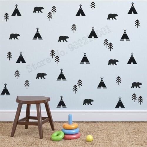 Room Decoration Mixed Pattern Wall Decor Sticker Small Decal Vinyl Art Removeable Tribal Teepee tent Bears Trees Mural LY541