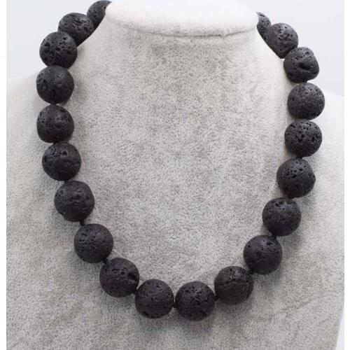 Wow! black lave round 14-20mm necklace 18" nature wholesale bead discount gift FPPJ